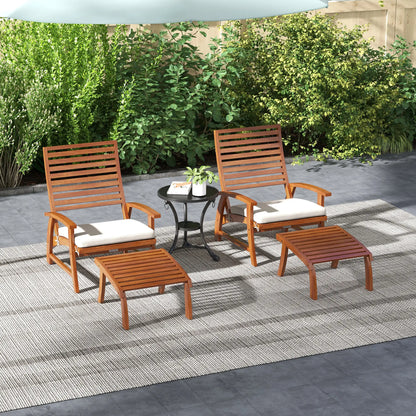 4 Acacia Wood Patio Set, Footstool, Seat Cushions, Cream White Patio Chairs at Gallery Canada