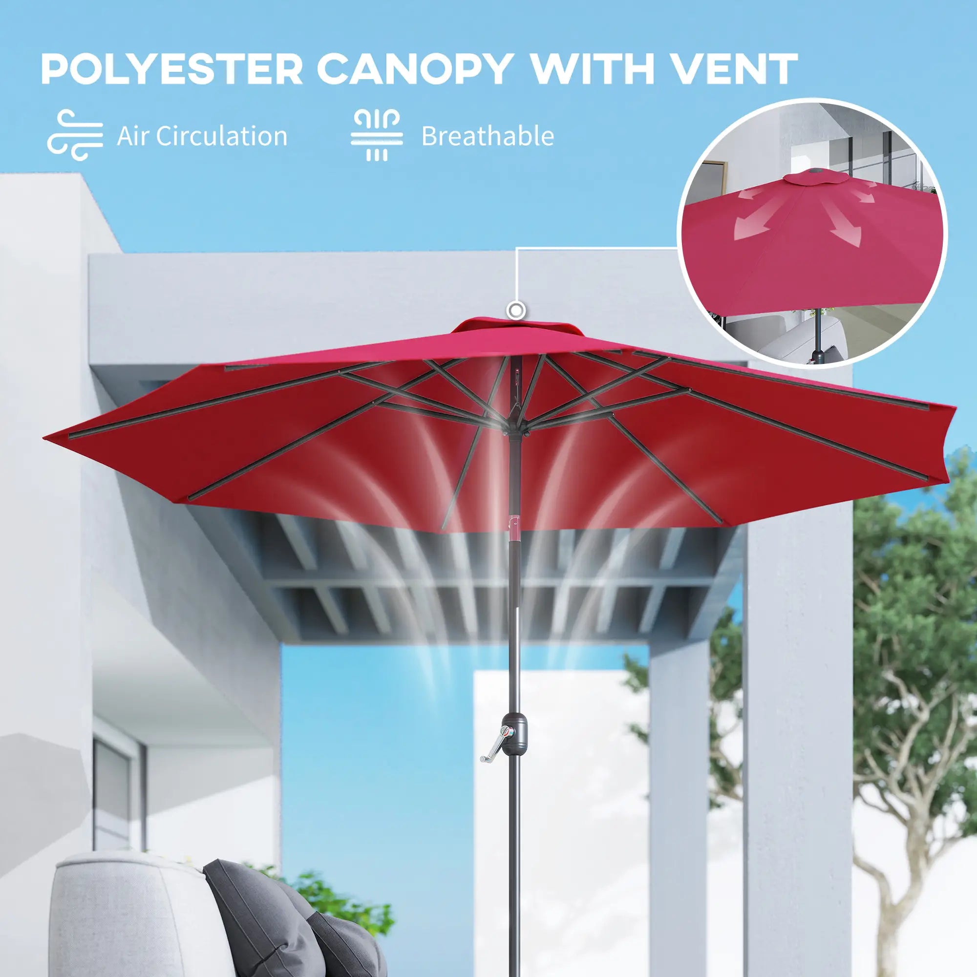 10' x 8' Round Market Umbrella, Crank Handle, Tilt, Wine Red Sun Umbrellas at Gallery Canada