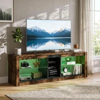 Meuble TV avec lumières LED, télécommande, étagères, brun rustique