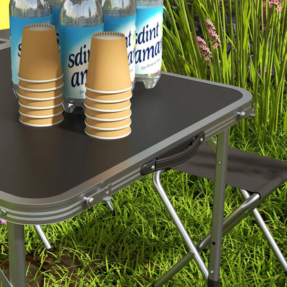 Folding Picnic Table With Chairs, 47.2" L x 23.6" W x 21.7"-27.6" H, Black Picnic Tables & Camping Chairs at Gallery Canada