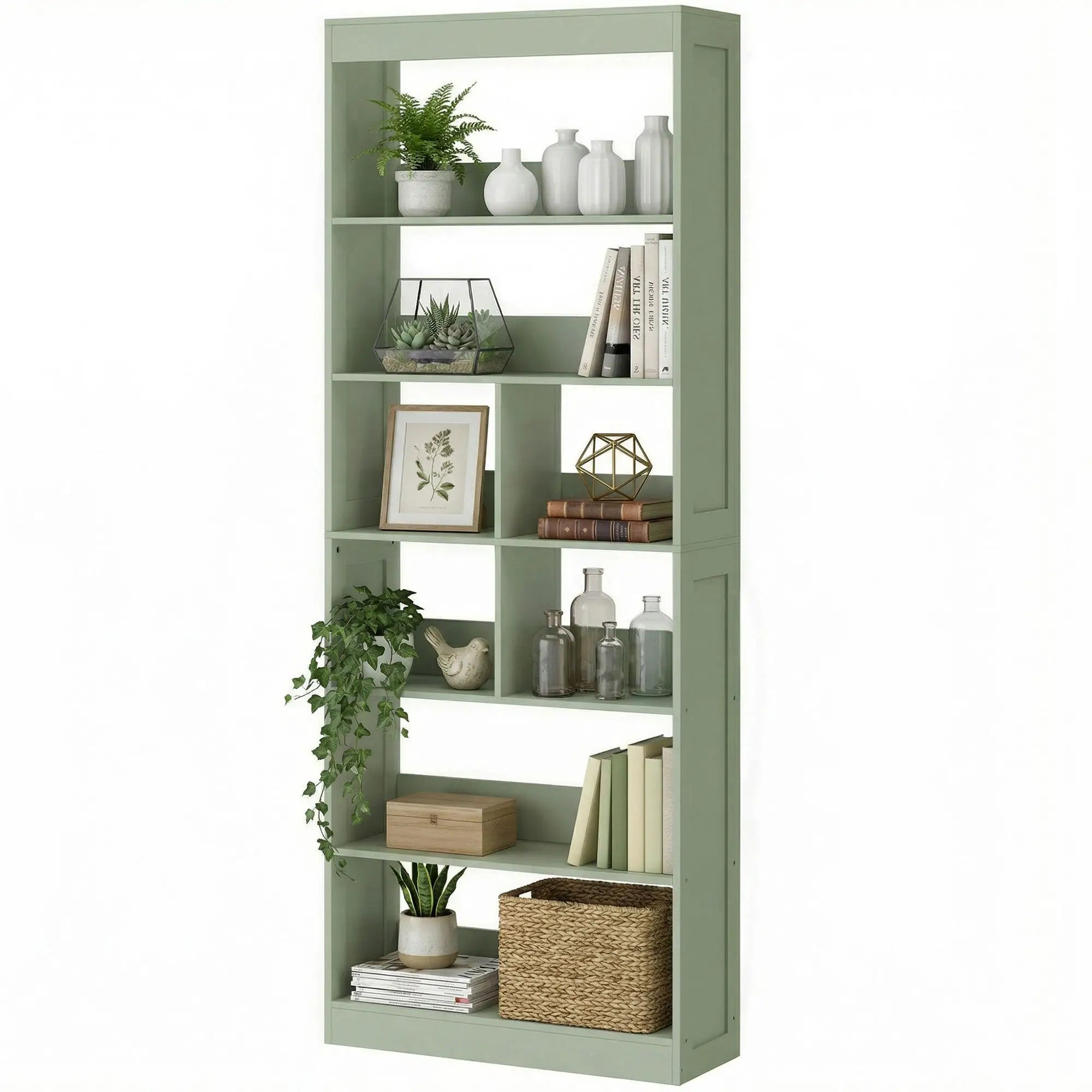 6-Tier Bookshelf, Storage Shelves, Green Display Bookshelves Green at Gallery Canada