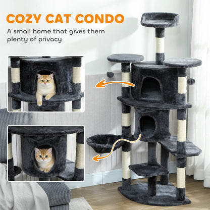 62" Cat Tree, Scratching Post, 2 Condos, Hammock, Perches, Dark Grey Multi-Level Cat Towers at Gallery Canada