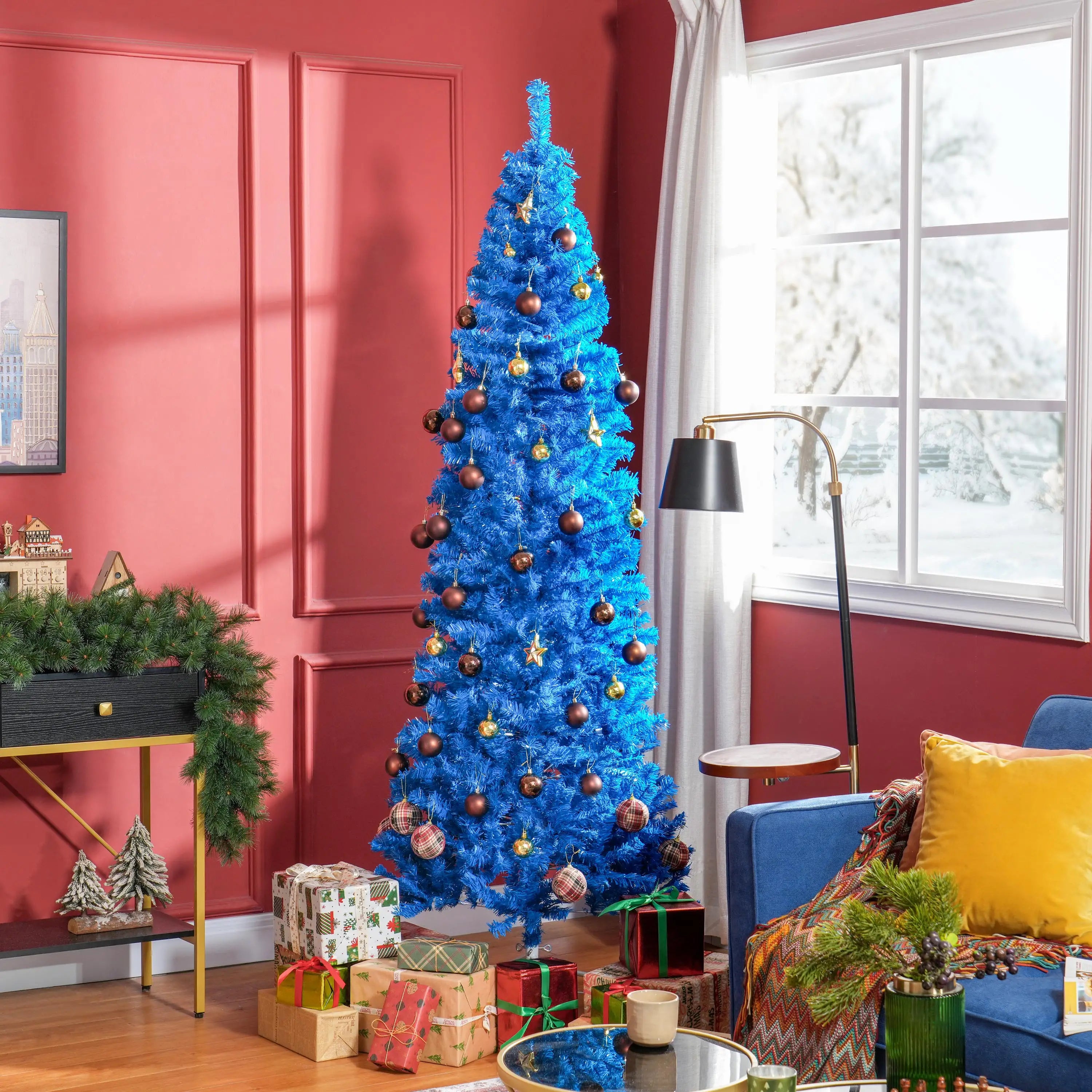 7FT Pencil Christmas Tree, Artificial, Automatic Open, Blue Pencil Christmas Trees at Gallery Canada