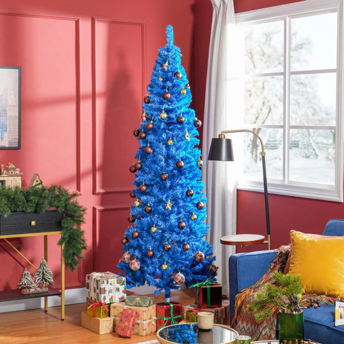 7FT Pencil Christmas Tree, Artificial, Automatic Open, Blue