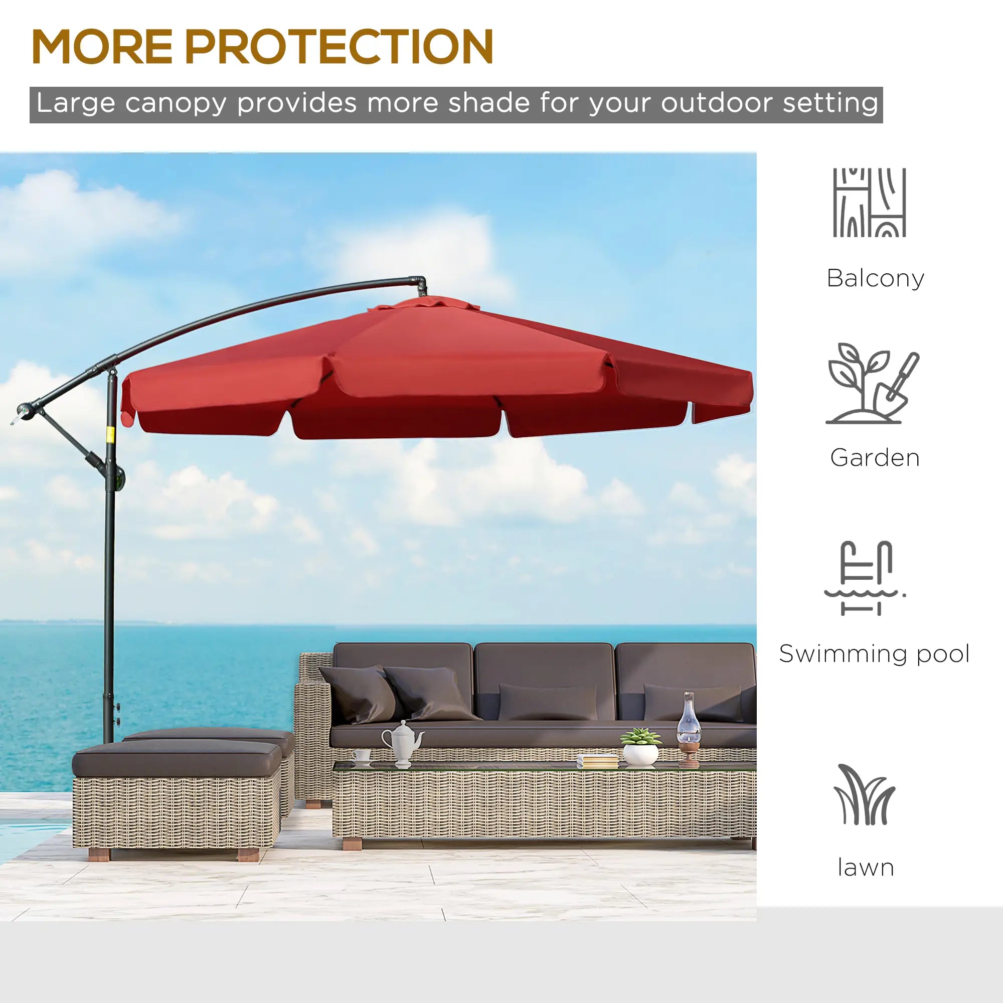 11FT Cantilever Patio Umbrella, Offset Hanging, Easy Tilt, Cross Base, Red Cantilever Umbrellas at Gallery Canada
