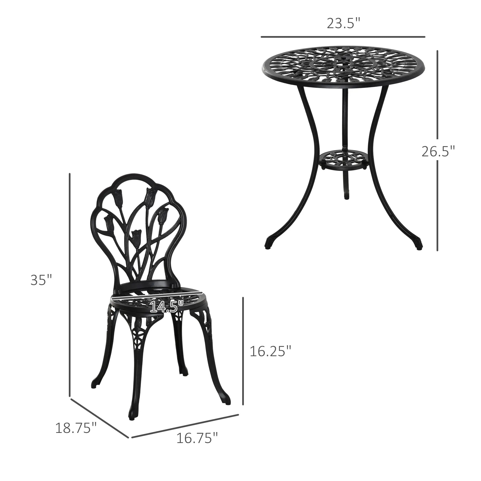 3PCs Patio Bistro Set, Outdoor Cast Aluminum Table and Chairs, Black Bistro Sets at Gallery Canada
