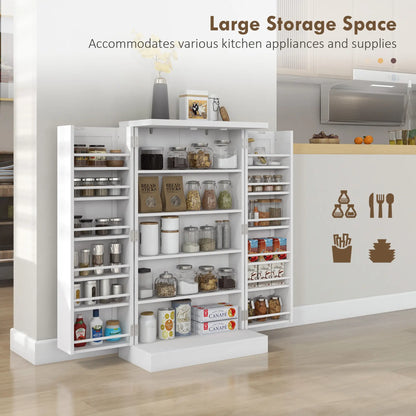 Freestanding Kitchen Pantry Cabinet, 5-Tier Shelf, 12 Spice Racks, Adjustable Shelves, White Kitchen Pantry Cabinets at Gallery Canada