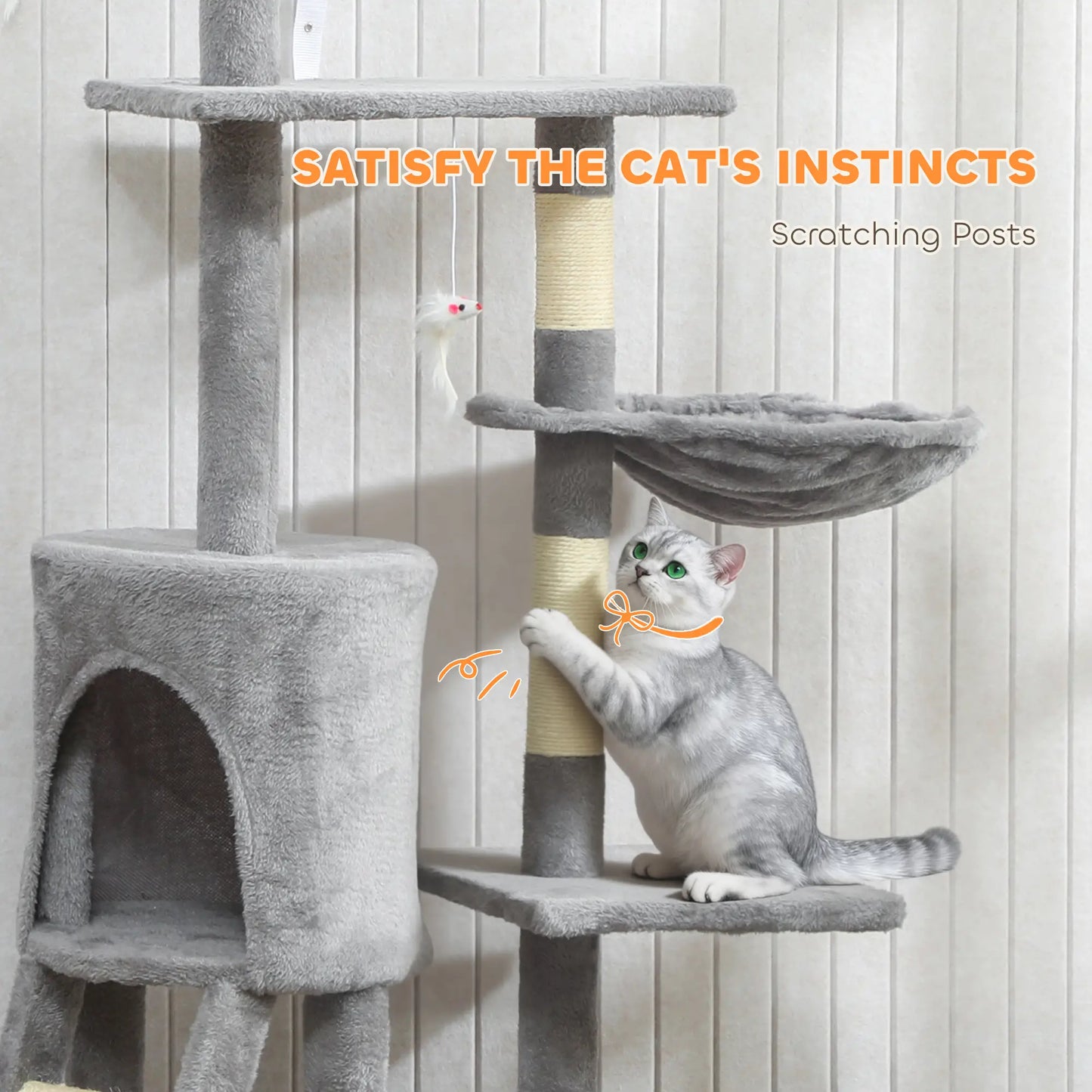 53" Cat Tree Tower, Scratching Posts, Condo, Hammock, Grey Cat Trees at Gallery Canada