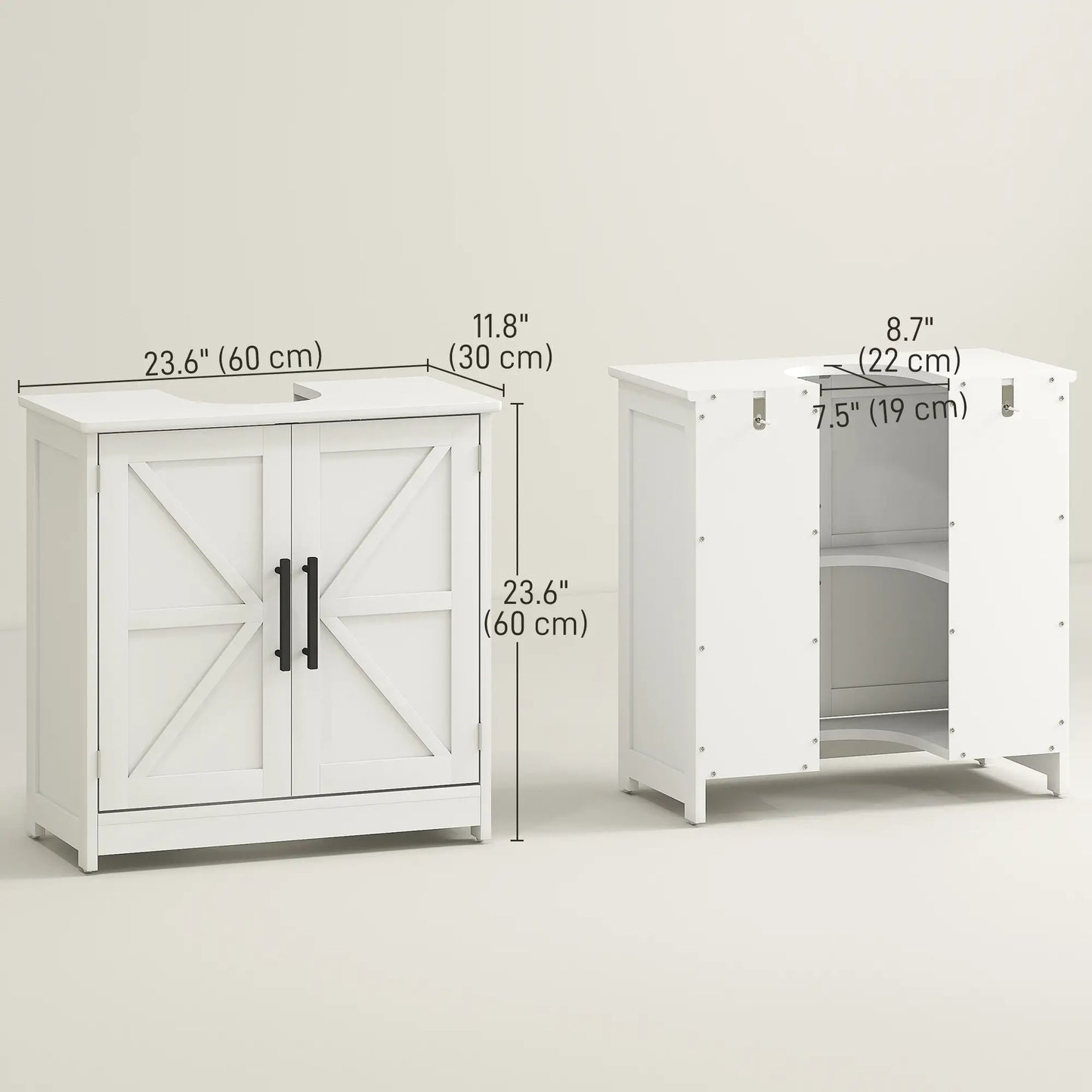 Farmhouse Pedestal Sink Cabinet, Bathroom Storage with 2 Barn Doors, Adjustable Shelf, White Bathroom Cabinets at Gallery Canada
