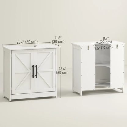 Farmhouse Pedestal Sink Cabinet, Bathroom Storage with 2 Barn Doors, Adjustable Shelf, White Bathroom Cabinets at Gallery Canada