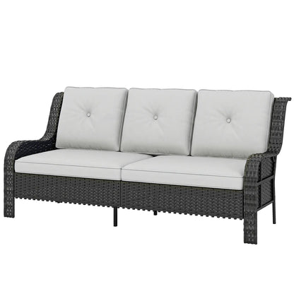 Wicker Patio Sofa With Cushions, 3 Seater Rattan Outdoor Couch, Light Grey Patio Furniture Sets Black, Light Grey at Gallery Canada