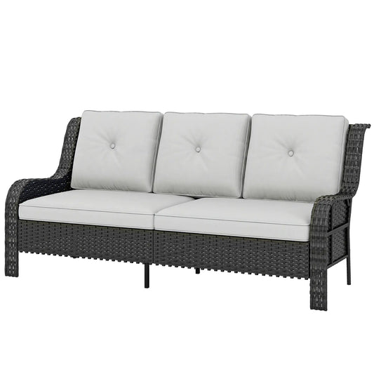 Wicker Patio Sofa With Cushions, 3 Seater Rattan Outdoor Couch, Light Grey Patio Furniture Sets Black, Light Grey at Gallery Canada