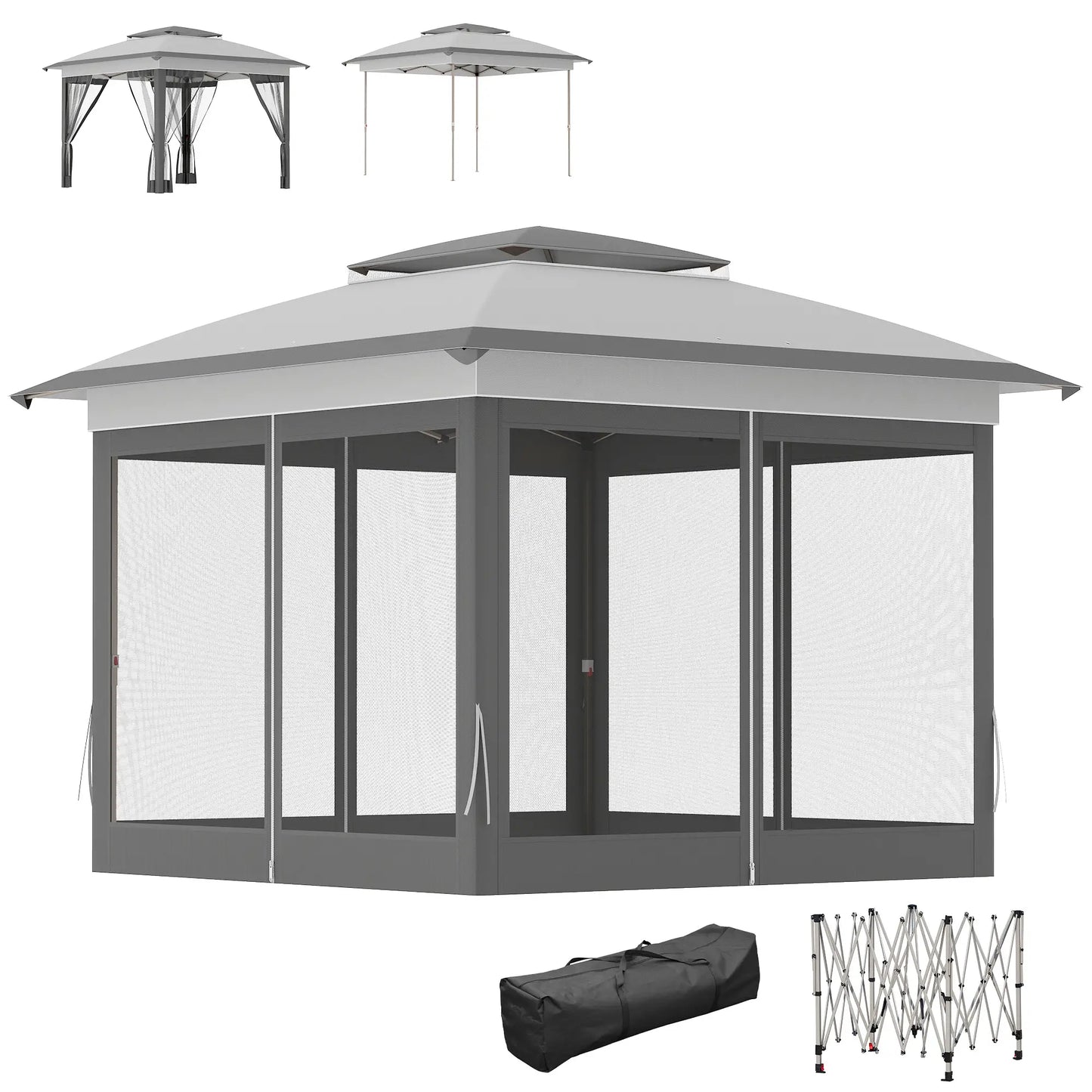 12' x 12' Pop Up Canopy, Mesh Sidewalls, Adjustable Height, Gray Pop Up Canopies at Gallery Canada