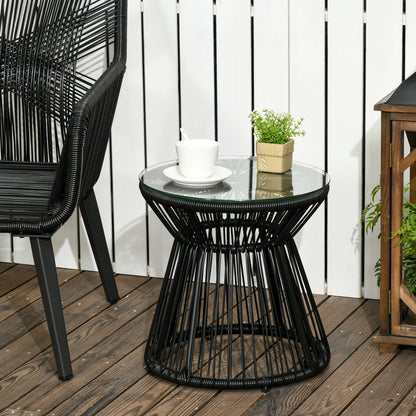 Round Rattan End Table, Hollow Drum Design, Glass Top, Black Patio Side Tables at Gallery Canada