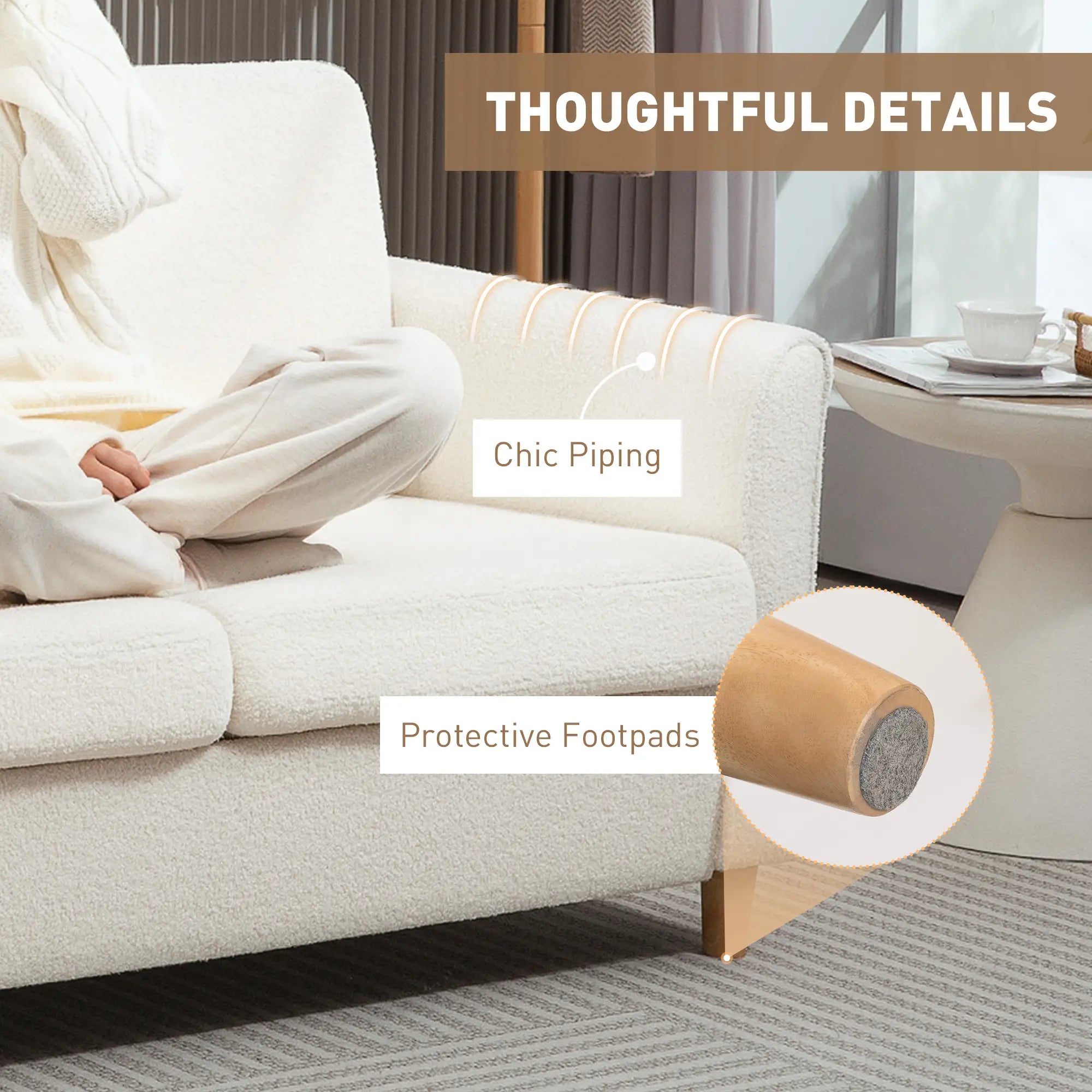 2-Seat Sofa with Armrests, Wood Legs, 2-Seater, Cream White 2-Seater Sofas at Gallery Canada