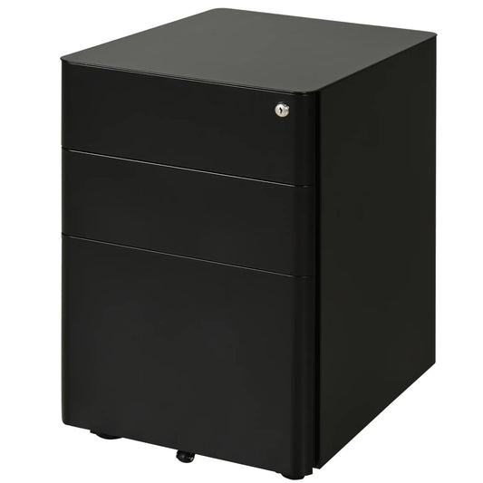 3 Drawer Metal Filing Cabinet, Mobile with Wheels, Black Office Cabinets & Cupboards Black at Gallery Canada