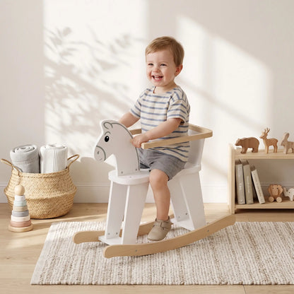 2 in 1 Rocking Horse Ride On, Removable Fence, No-Tip, White Rocking Horses at Gallery Canada