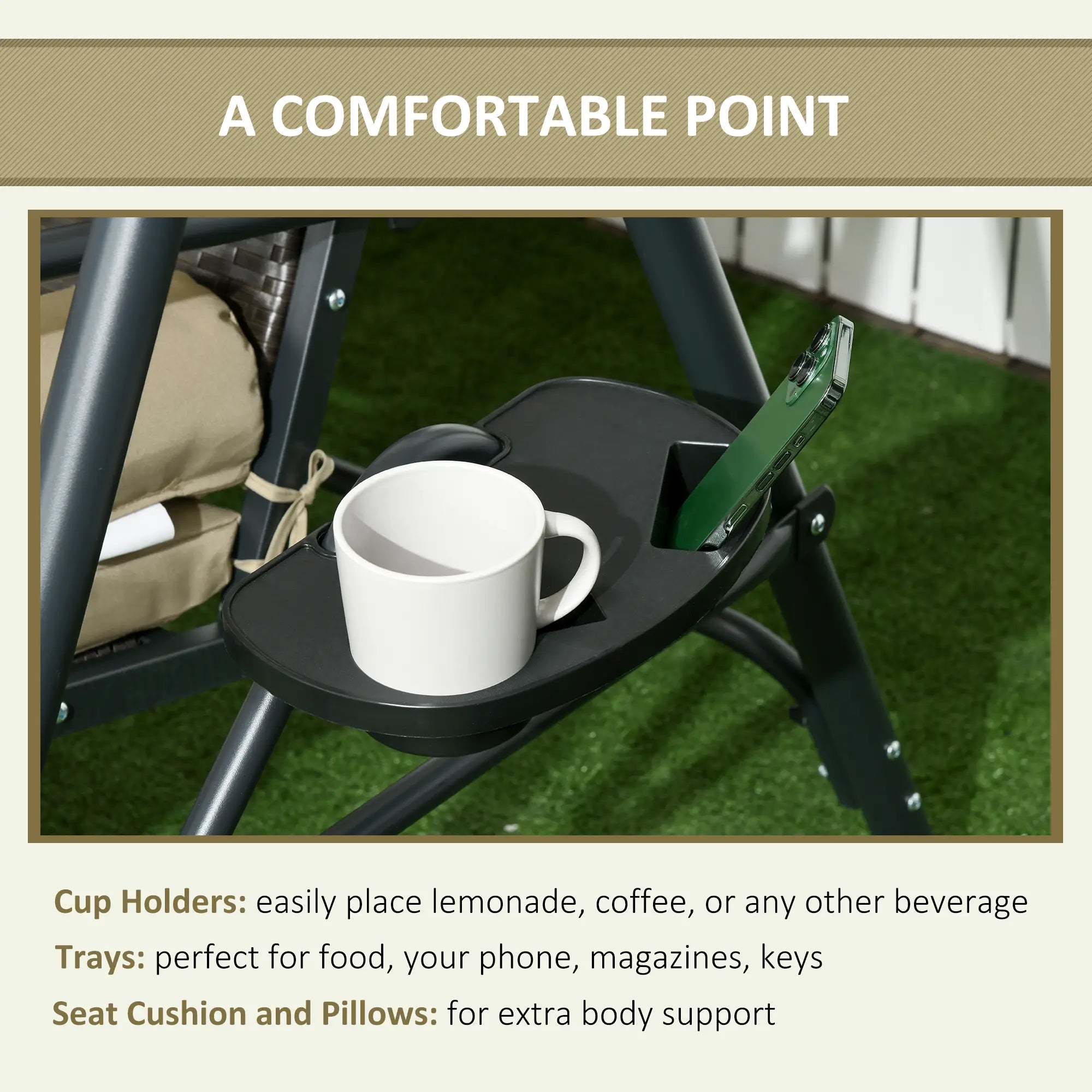 3-Seat Porch Swing with Canopy, Rattan Seat, Removable Cushion Patio Swings with Stand at Gallery Canada