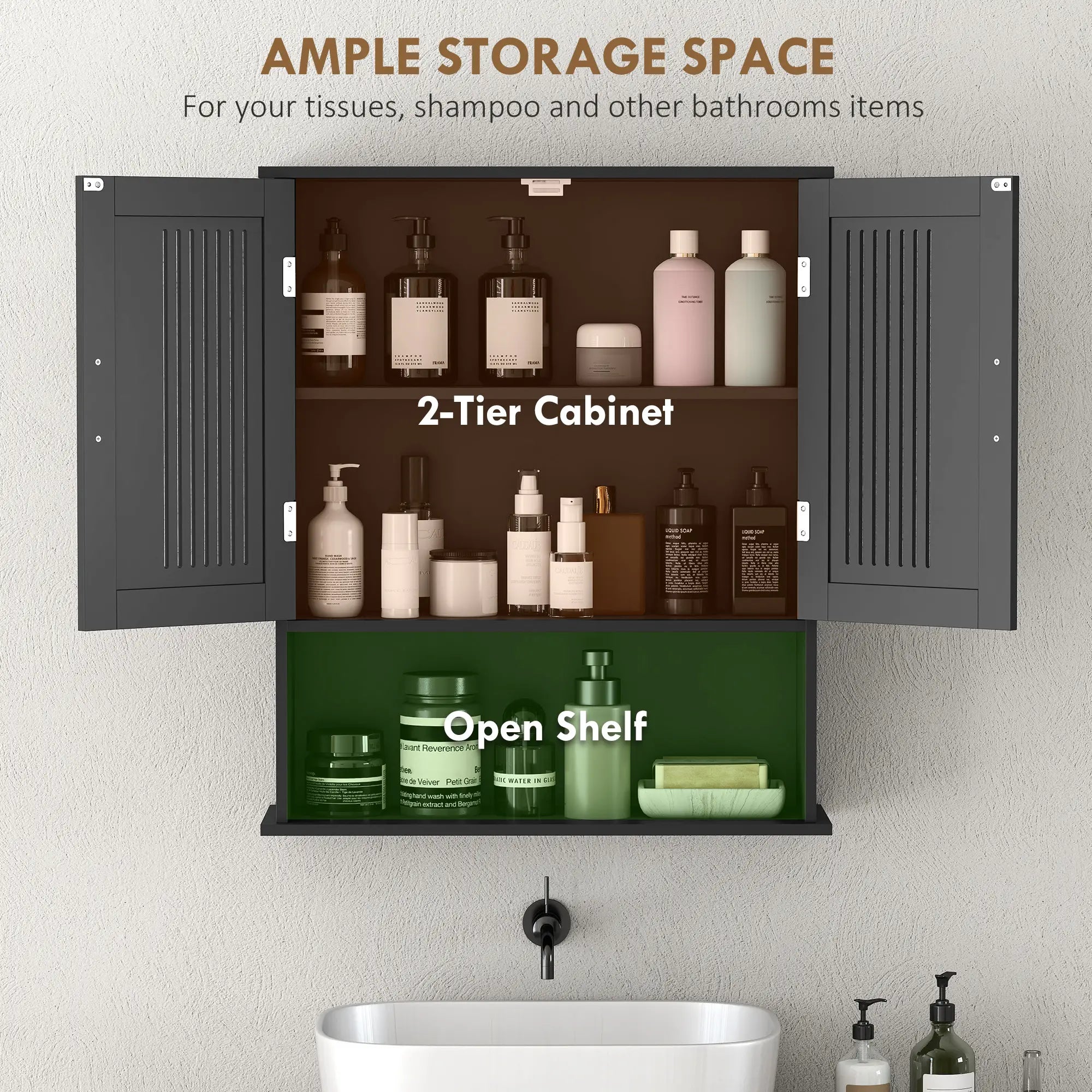 Wall Mount Bathroom Cabinet, 2 Door With Shelf, Black Mirror Medicine Cabinets at Gallery Canada