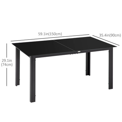 Aluminum Outdoor Dining Table, 59" x 35", Tempered Glass Top, Black Patio Dinning Tables at Gallery Canada