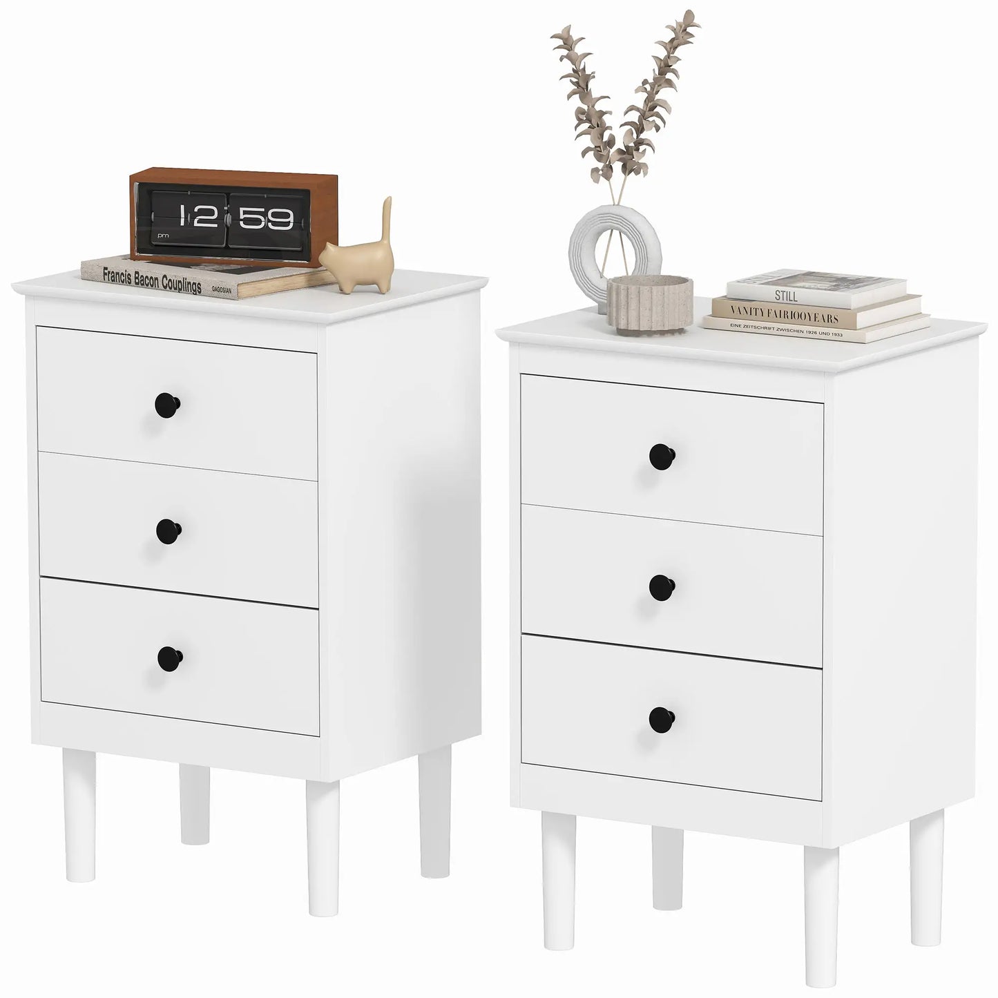 Two 3-Drawer Modern Bedside Tables, White Bedside Tables White at Gallery Canada
