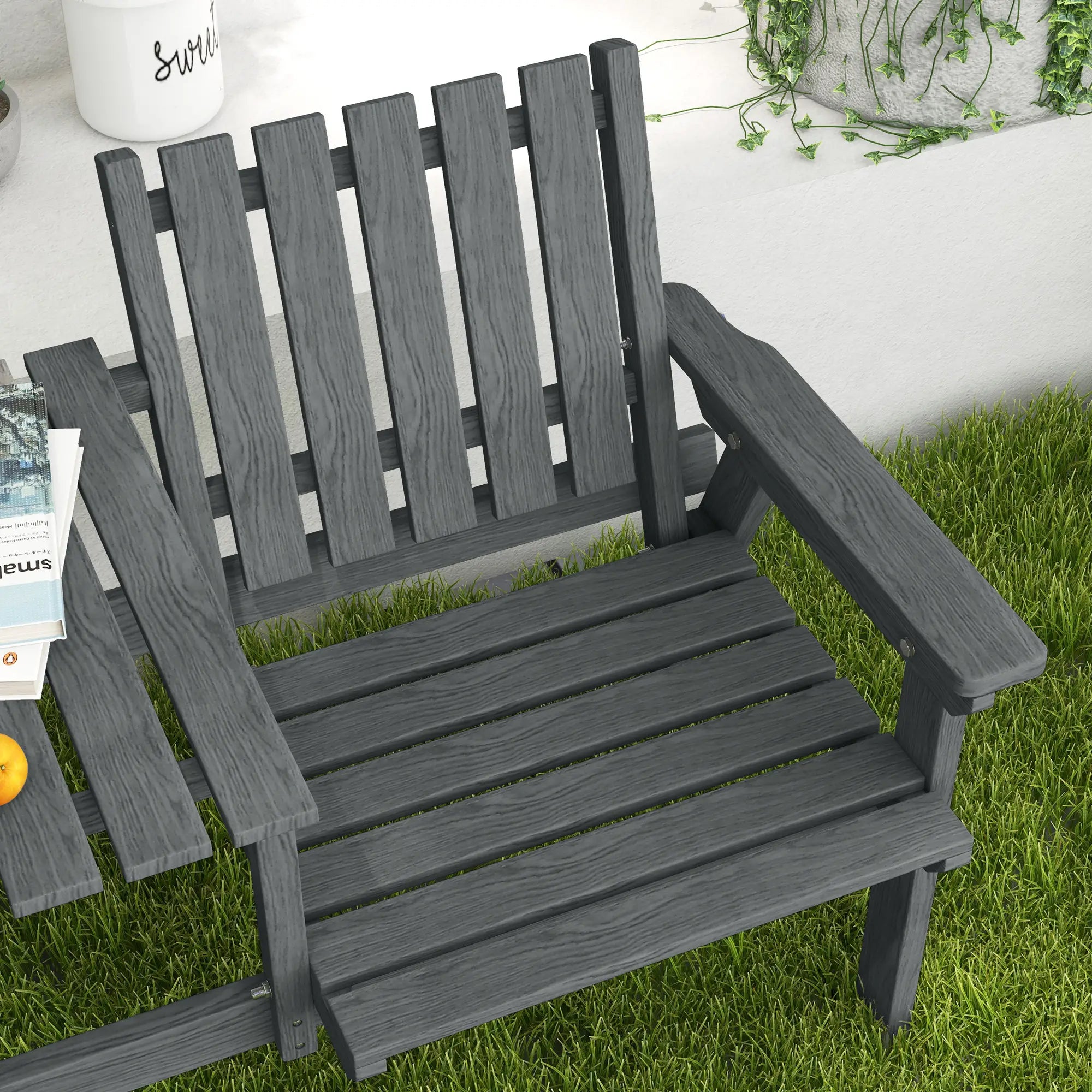 2-Seater Garden Bench with Middle Table, Umbrella Hole, Grey Patio Chairs at Gallery Canada