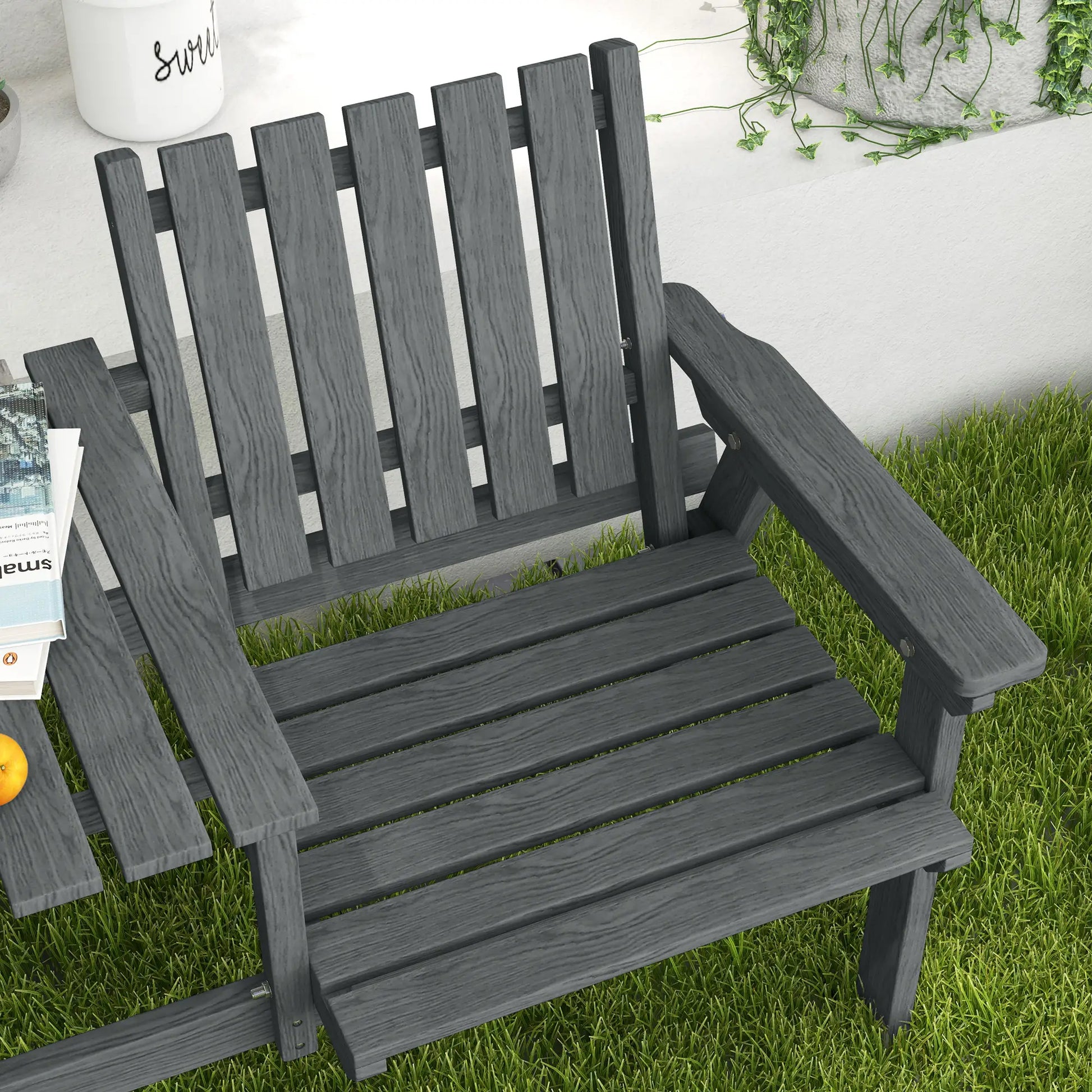 2-Seater Garden Bench with Middle Table, Umbrella Hole, Grey Patio Chairs at Gallery Canada