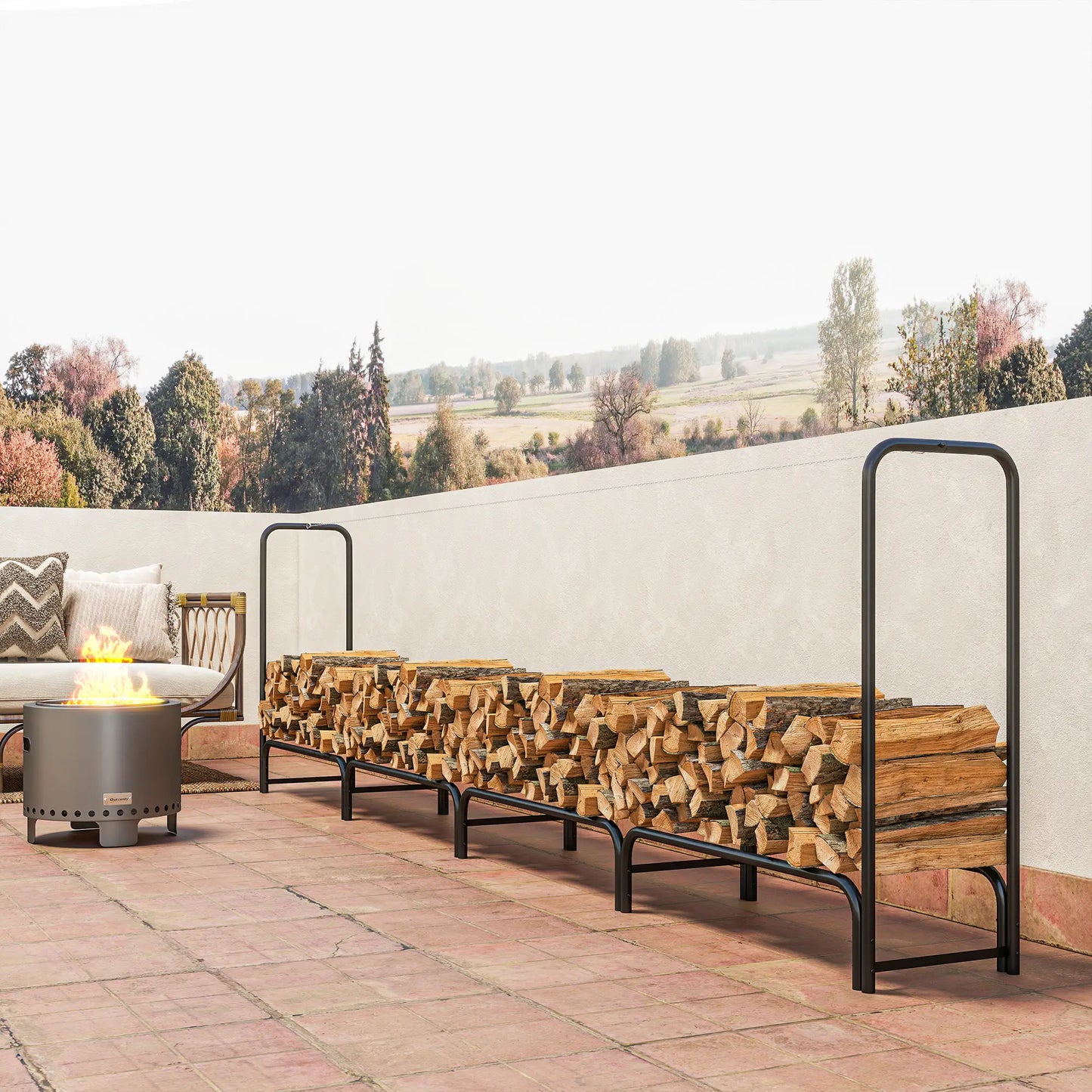 Firewood Rack with Waterproof Cover, 142" x 14" x 39", Dark Green Firewood Racks at Gallery Canada
