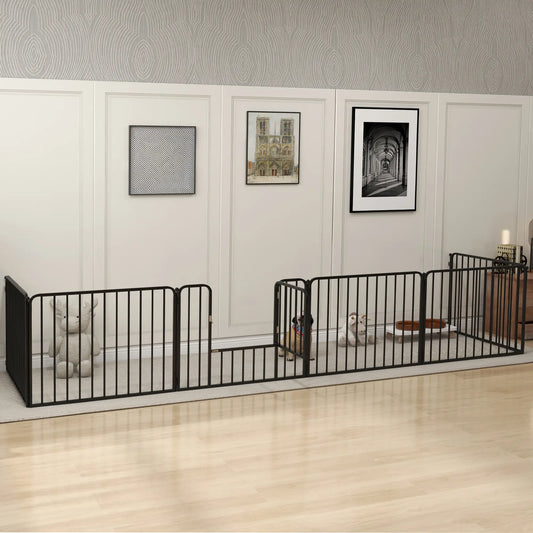 Outdoor Dog Fence, 6 Panels 24" Height, Steel Pet Exercise Pen Houses, Kennels & Pens Black at Gallery Canada