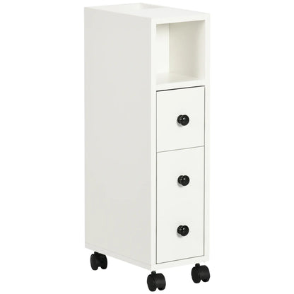Slim Bathroom Cabinet with Wheels, Door, Drawer, 2 Compartments, White Bathroom Cabinets at Gallery Canada
