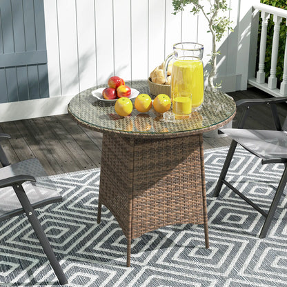 31.5" Round Patio Table with Umbrella Hole, Tempered Glass Top, Brown Coffee Tables at Gallery Canada