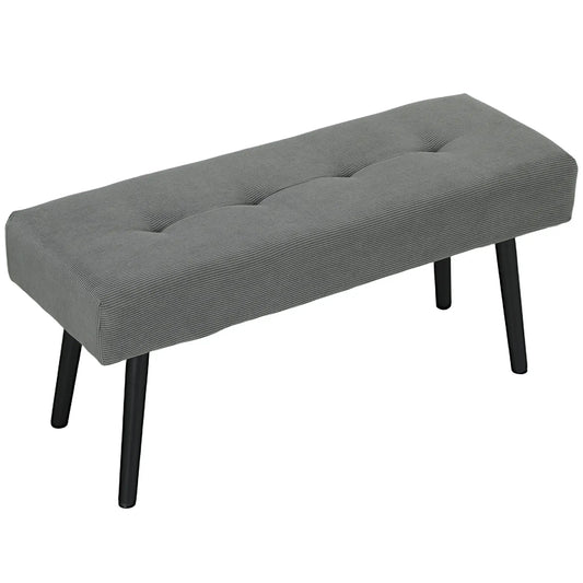 39" Upholstered Ottoman Bench, Corduroy, Padded Seat, Steel Legs, Grey Storage Ottomans & Benches Grey at Gallery Canada