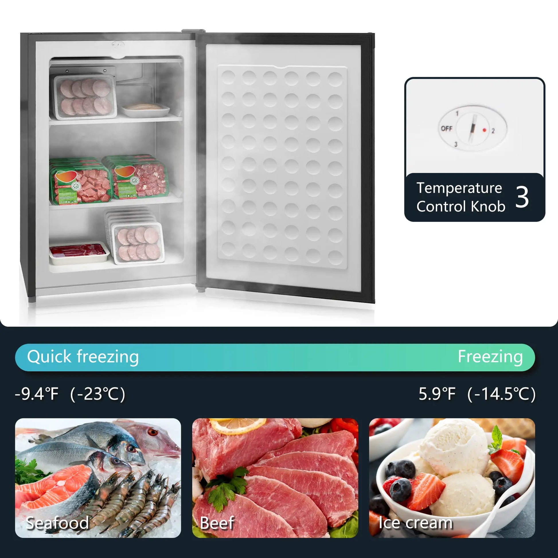 3 Cu.Ft Upright Freezer, Reversible Door, Adjustable Thermostat, Black Small Kitchen Appliances at Gallery Canada