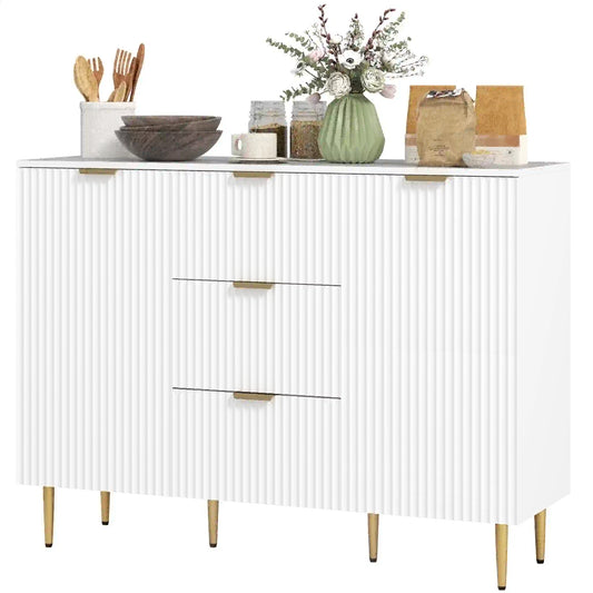 Modern Kitchen Storage Cabinet, 3 Drawers, Adjustable Shelves, White Bar Cabinets White at Gallery Canada