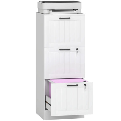 3 Drawer Filing Cabinet with Lock, Office Storage, A4 Letter Size, White Office Cabinets & Cupboards at Gallery Canada