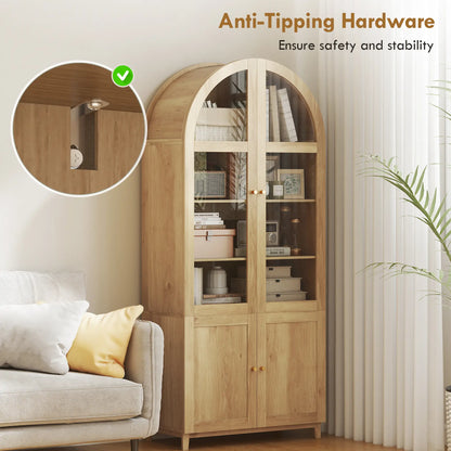 71" Tall Arched Kitchen Pantry Cabinet, Adjustable Shelves, Acrylic Doors, Oak Kitchen Pantry Cabinets at Gallery Canada