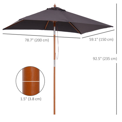 6.6x5ft Square Market Parasol, Wooden Patio Umbrella, Tilt Mechanism, 6 Bamboo Ribs, Dark Grey Sun Umbrellas at Gallery Canada