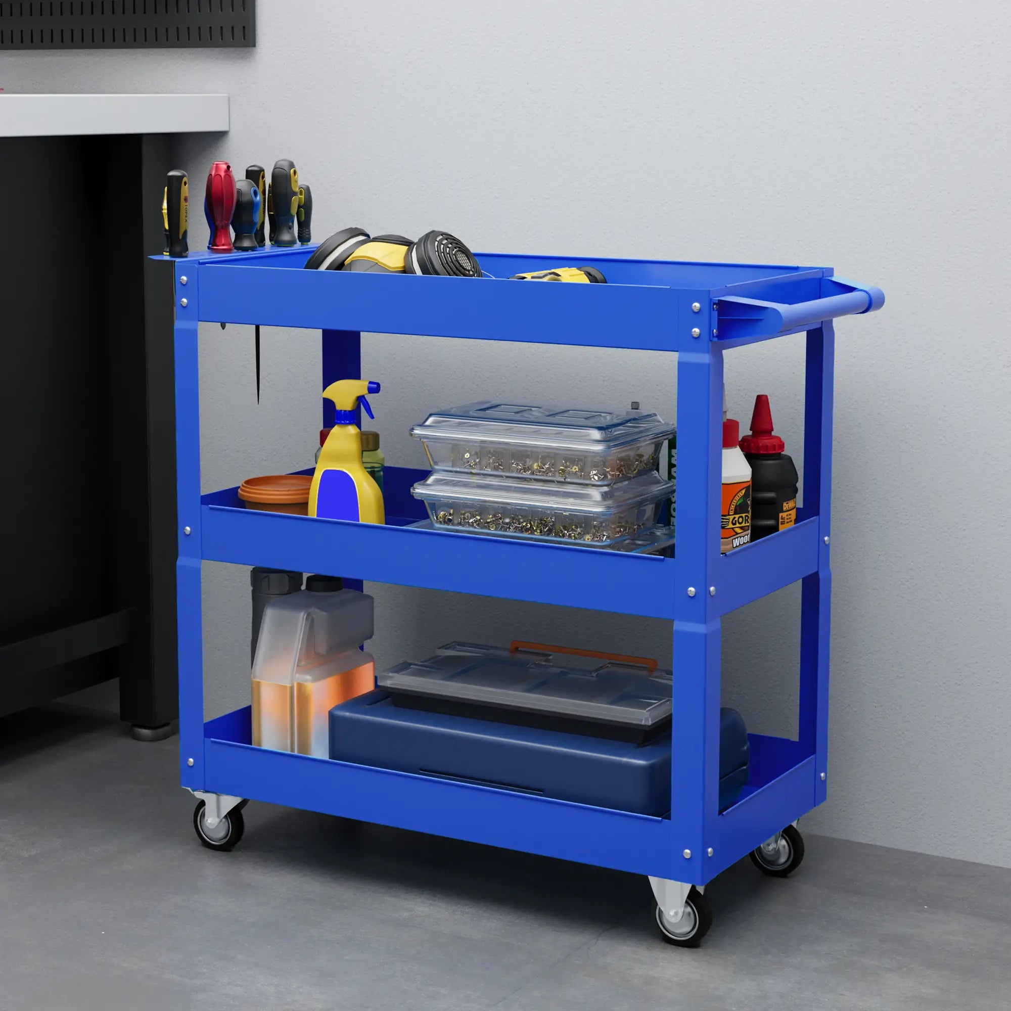 3 Tier Rolling Tool Cart, 330 LBS Heavy Duty Utility Cart, Blue Tool Organizers at Gallery Canada