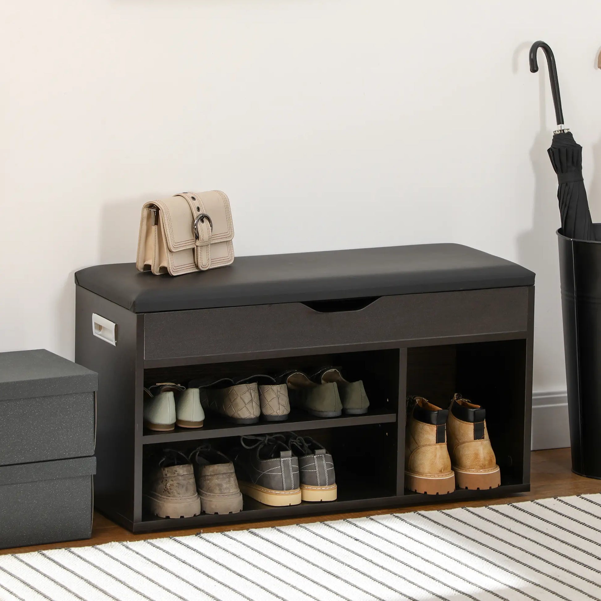 Shoe Bench with Padded Cushion, Hidden Storage, Black Shoe Storage Cabinets & Racks at Gallery Canada
