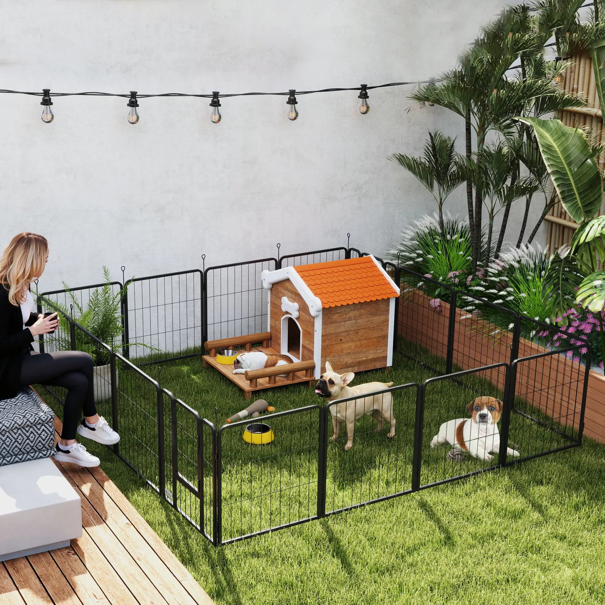 16 Panels Dog Playpen with Straps, Portable &; DIY, for Small Dogs, for Yard, RV, Camping, Garden, 24" Height Houses, Kennels & Pens at Gallery Canada