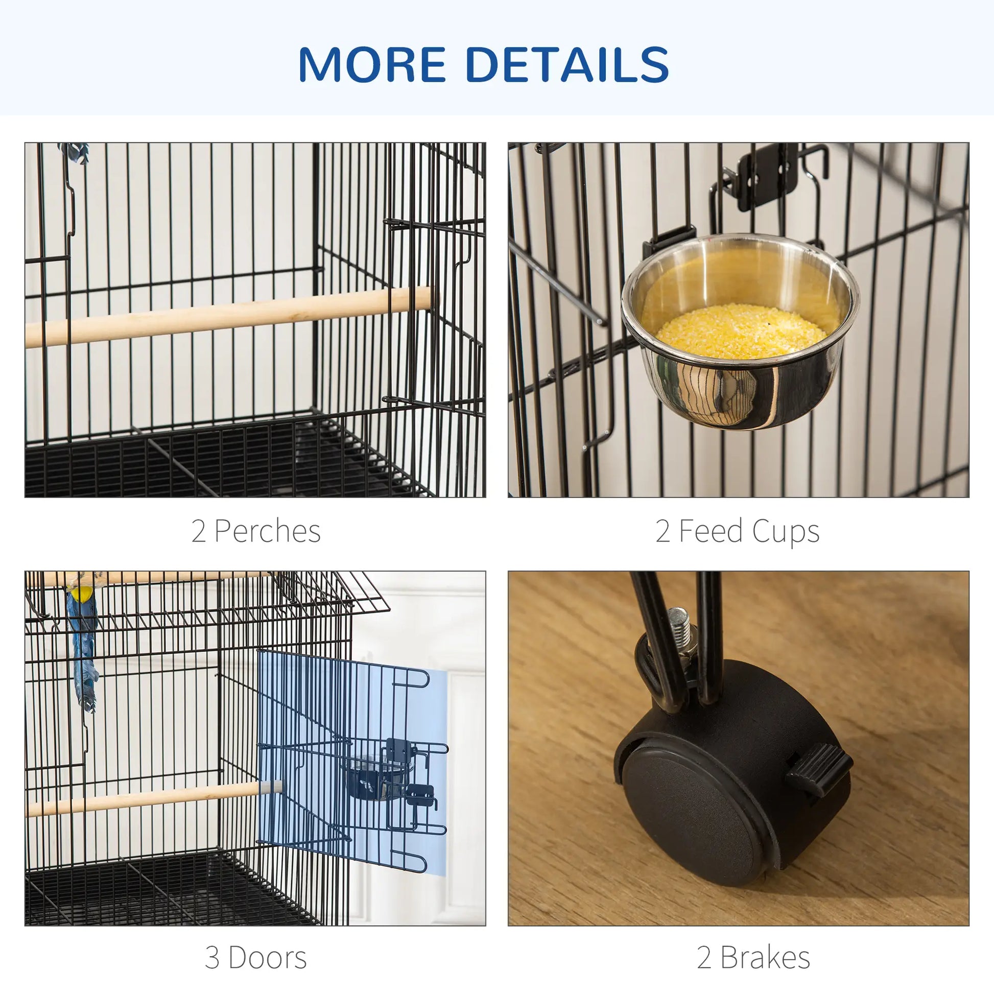 53.9'' Large Rolling Bird Cage, Detachable Stand, Storage Shelf, Black Bird Cages at Gallery Canada