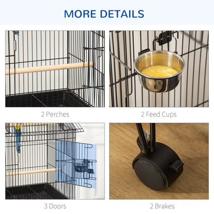 53.9'' Large Rolling Bird Cage, Detachable Stand, Storage Shelf, Black Bird Cages at Gallery Canada