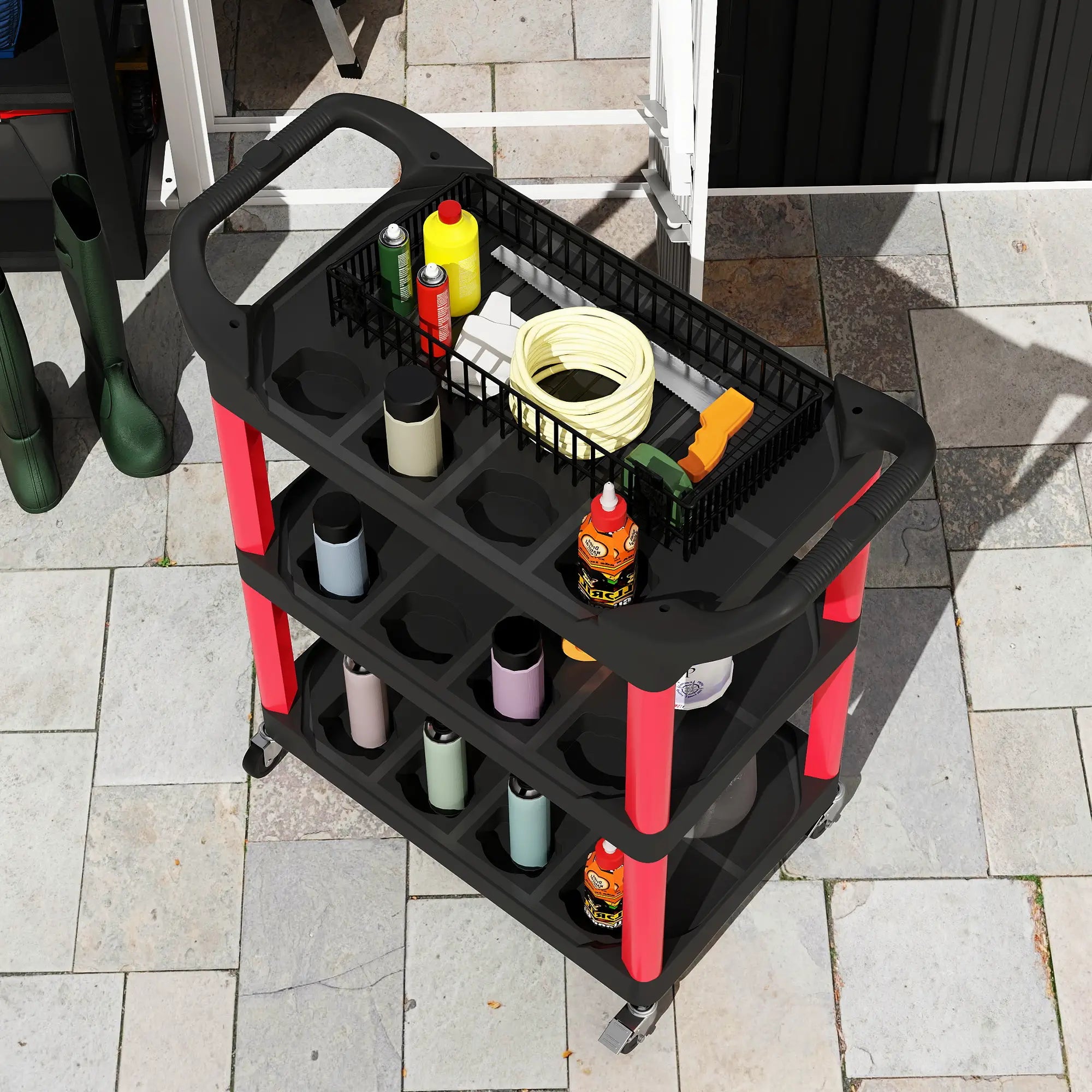 3-Tier Rolling Tool Cart, 200 LBS Capacity, Black & Red Tool Organizers at Gallery Canada