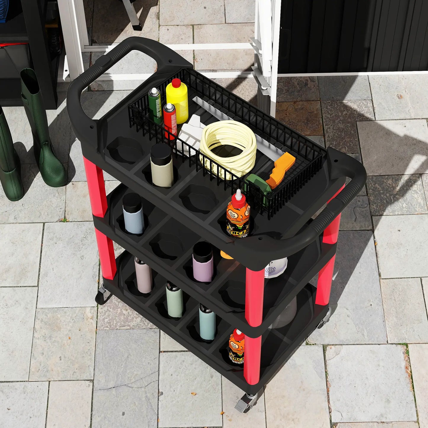 3-Tier Rolling Tool Cart, 200 LBS Capacity, Black & Red Tool Organizers at Gallery Canada
