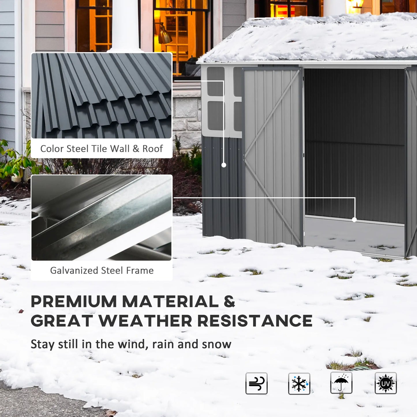 12' x 5.5' Metal Garden Shed, Outdoor Storage, Lockable Door, Dark Grey Sheds at Gallery Canada