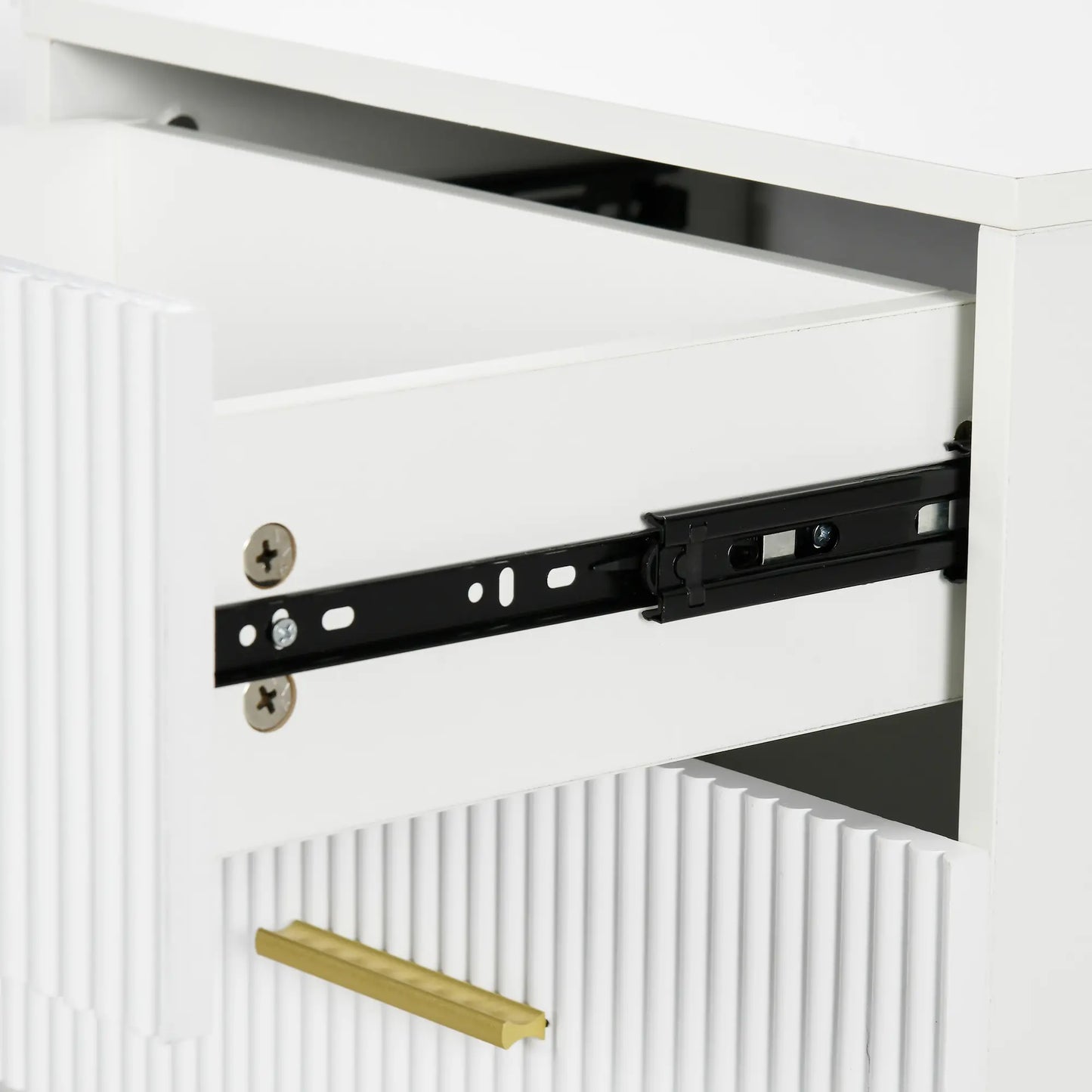 2 Nightstands with Storage, Modern Bedside Tables, 2 Fluted Drawers, Gold Legs, White Bedside Tables at Gallery Canada