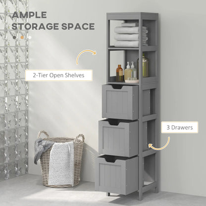 Narrow Bathroom Cabinet, 3 Drawers, 2 Tier Shelf, Tall Cupboard, Grey Bathroom Cabinets at Gallery Canada