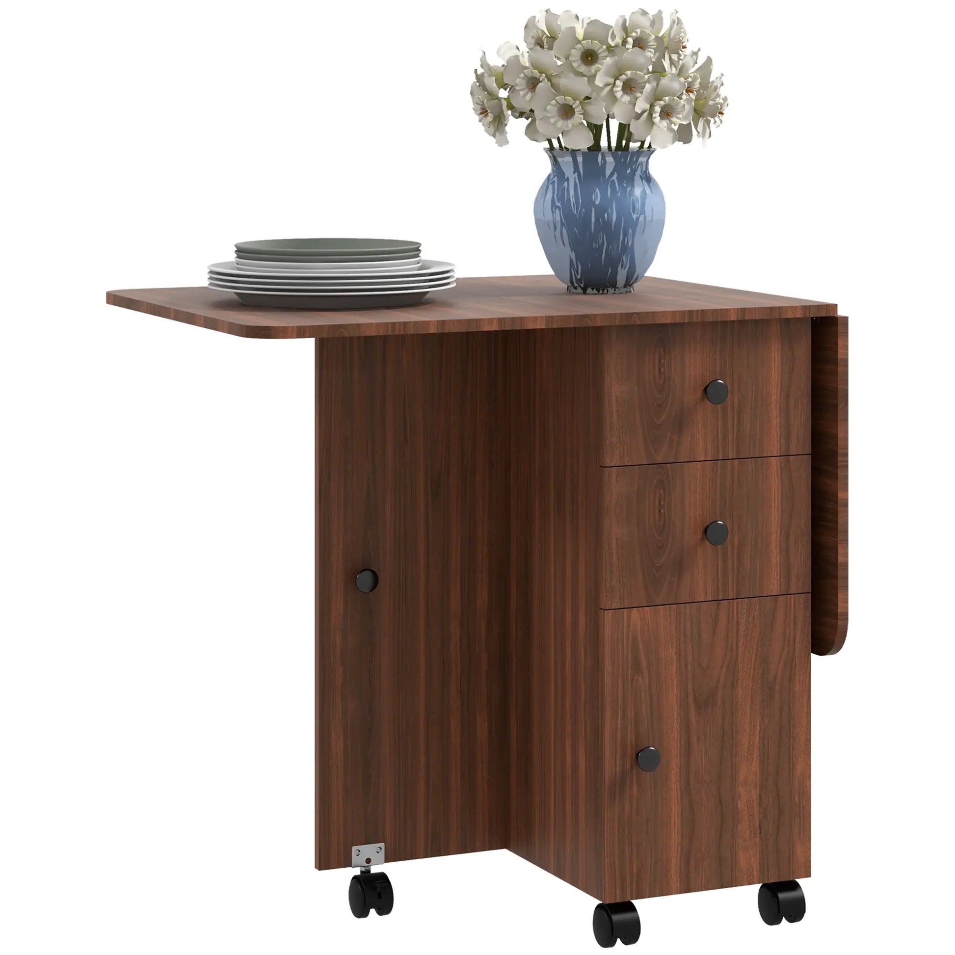 Drop Leaf Dining Table, Mobile Folding Table With Drawers, Brown Bar Tables & Dining Tables Brown at Gallery Canada