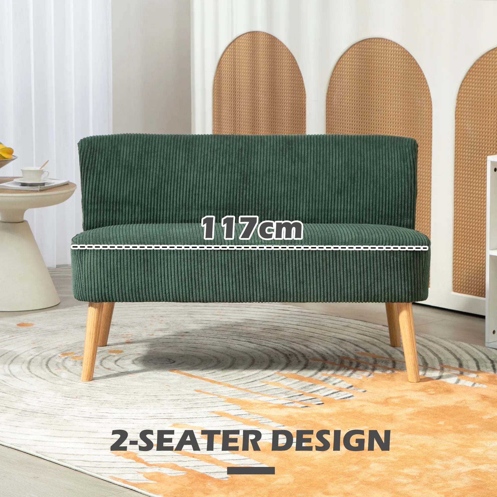 Modern 2 Seater Sofa, Upholstered Couch with Rubber Wood Legs, Green 2-Seater Sofas at Gallery Canada