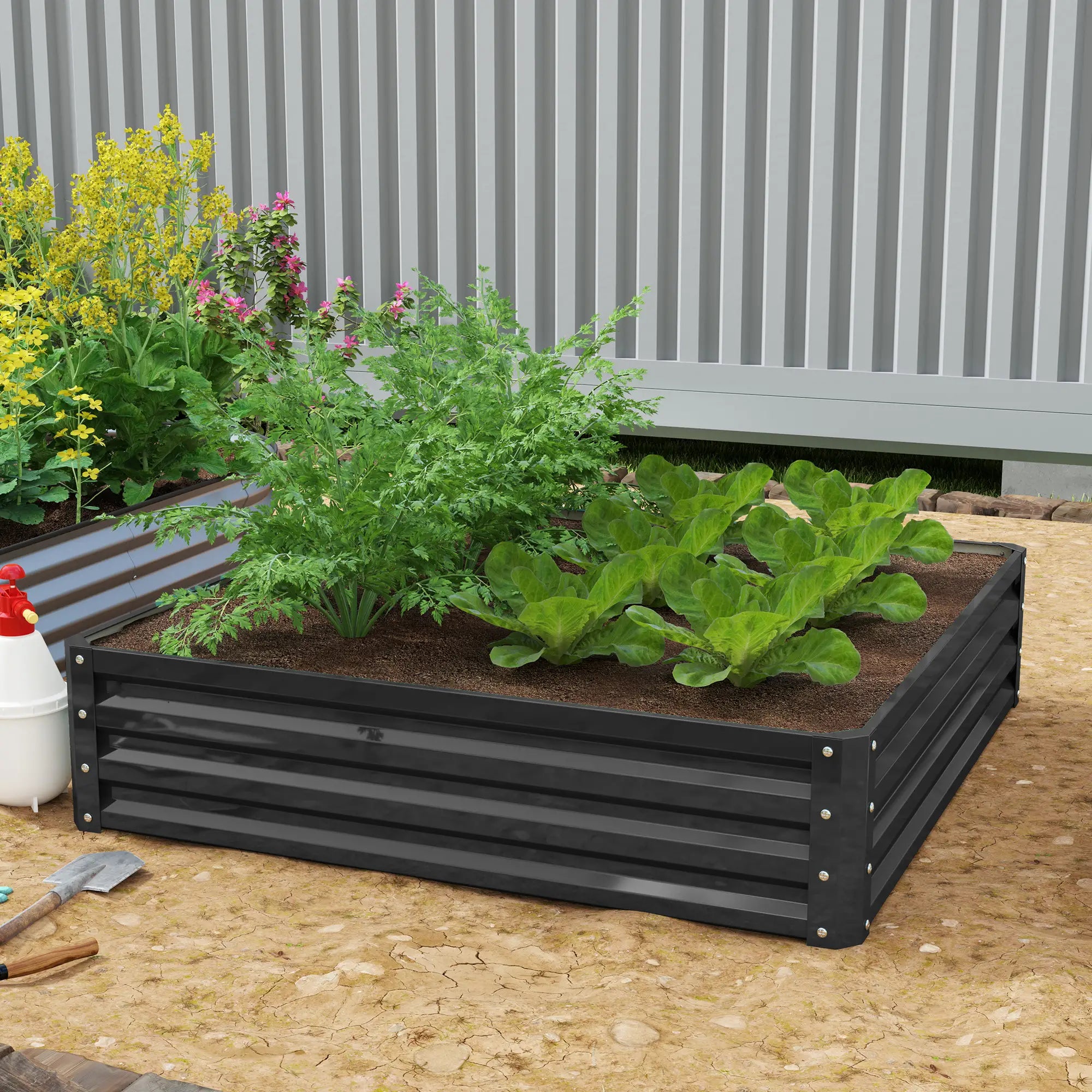 4' x 4' x 1' Galvanized Steel Raised Garden Bed, Grey Galvanized Planter Boxes at Gallery Canada
